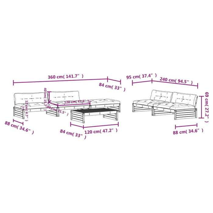 Set mobilier de grădină cu perne, 6 piese, lemn de pin tratat - WALTI WALTI