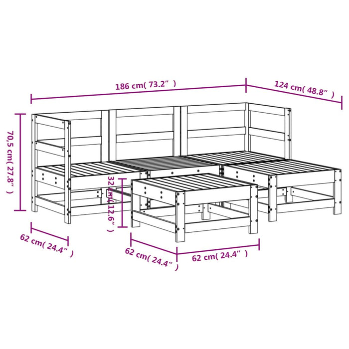 Set mobilier relaxare de grădină 5 piese alb lemn masiv de pin - WALTI WALTI