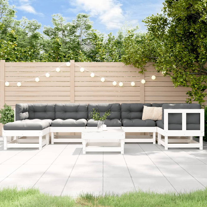 Set mobilier relaxare grădină, 8 piese, alb, lemn masiv de pin - WALTI WALTI