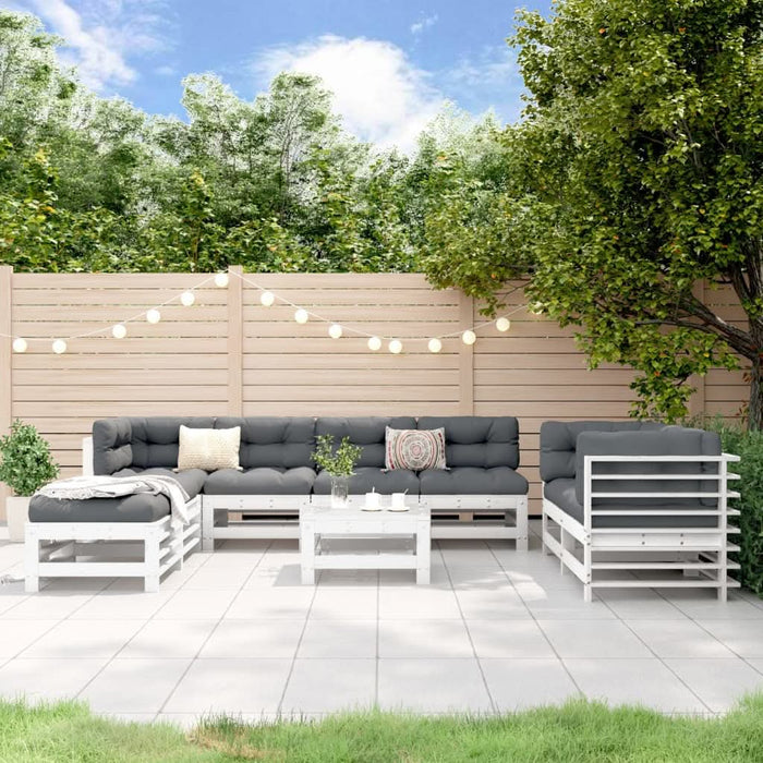 Set mobilier de grădină, 9 piese, alb, lemn masiv pin - WALTI WALTI