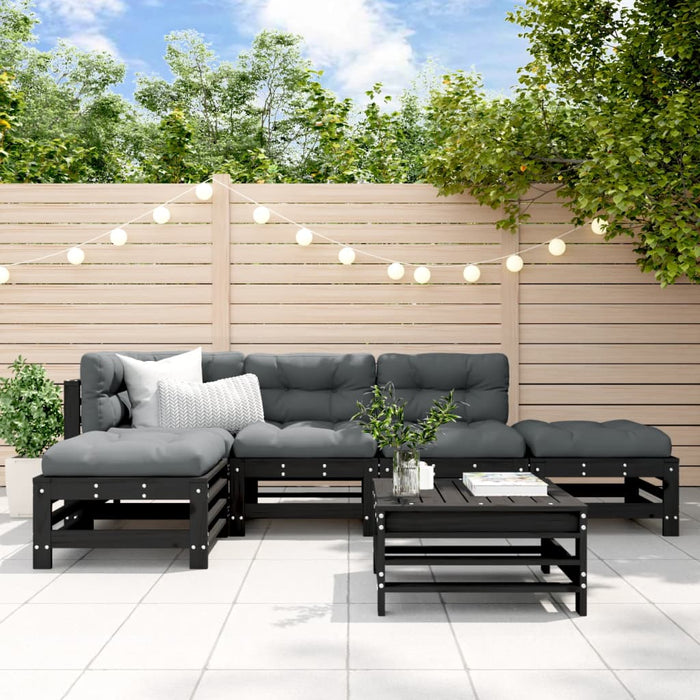 Set mobilier relexare grădină, 6 piese, negru, lemn masiv pin WALTI