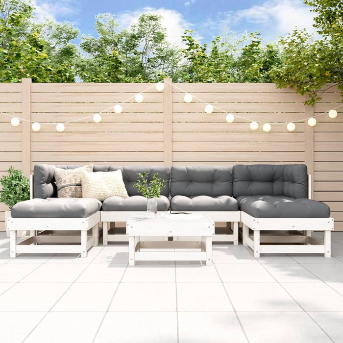 Set mobilier de grădină, 7 piese, alb, lemn masiv de pin WALTI