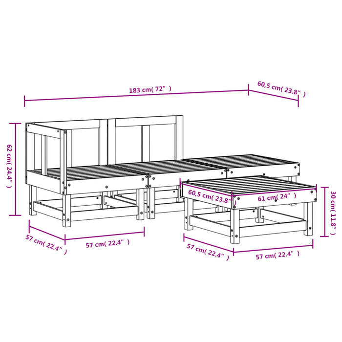 Set mobilier relaxare de grădină, 4 piese, lemn de pin tratat - WALTI WALTI