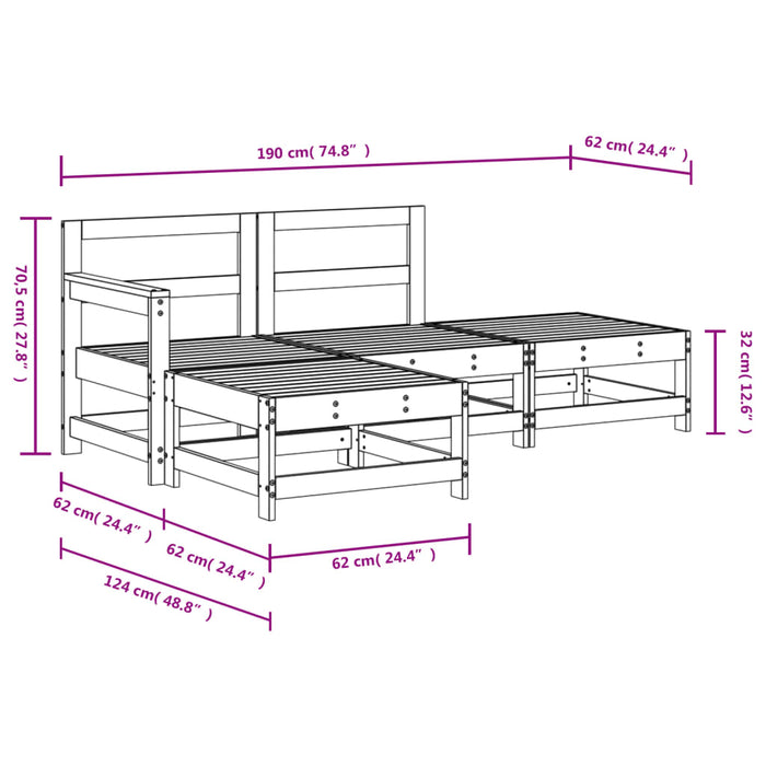 Set mobilier relaxare de grădină, 4 piese, alb, lemn masiv pin - WALTI WALTI
