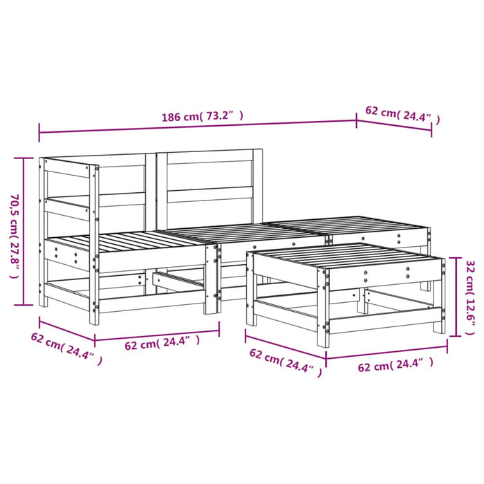 Set mobilier relaxare de grădină, 4 piese, lemn de pin tratat - WALTI WALTI