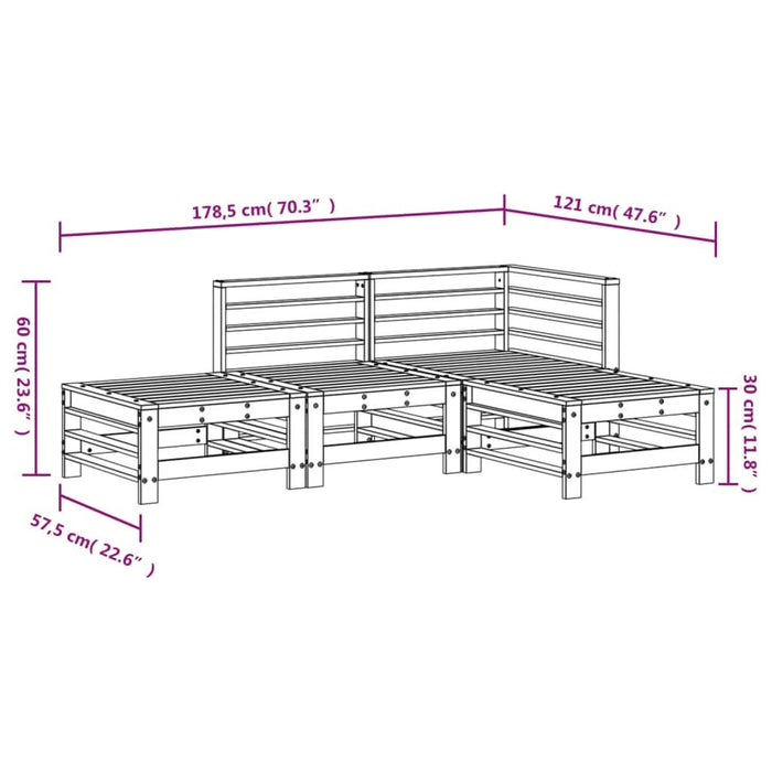 Set mobilier relaxare de grădină, 4 piese, alb, lemn masiv pin - WALTI WALTI