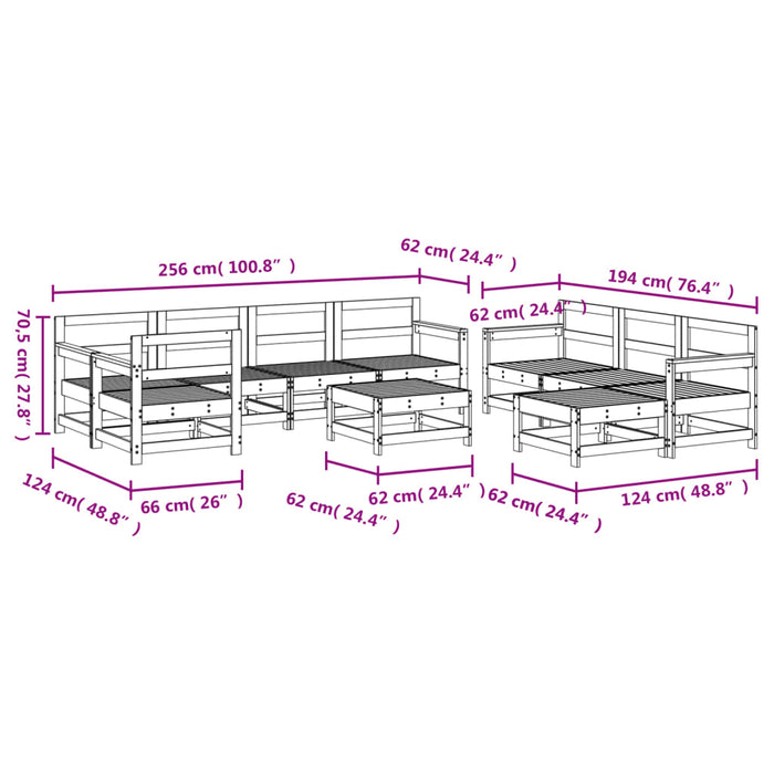 Set mobilier relexare grădină, 10 piese, alb, lemn masiv de pin WALTI