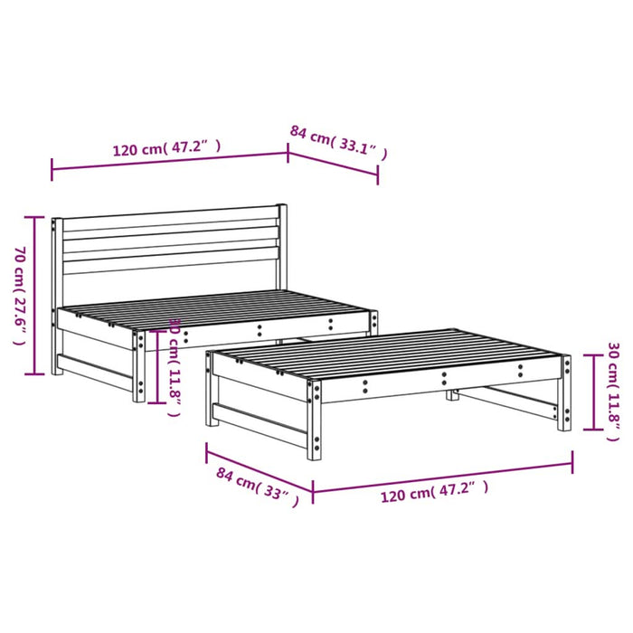 Set mobilier relaxare grădină, 2 piese, alb, lemn masiv de pin - WALTI WALTI