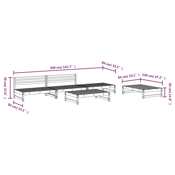 Set Set mobilier relaxare grădină 5 piese negru lemn masiv pin - WALTI WALTI