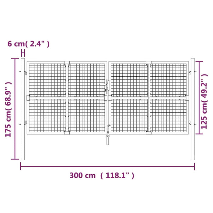 Poartă de grădină din plasă argintie 300x175 cm oțel galvanizat - WALTI WALTI