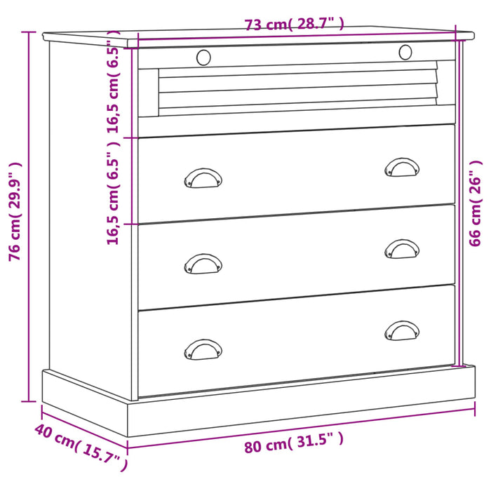 Comodă cu sertare VIGO, gri, 80x40x76 cm, lemn masiv de pin WALTI