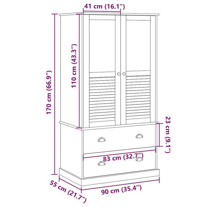 Dulap VIGO, alb, 90x55x170 cm, lemn masiv de pin - WALTI WALTI