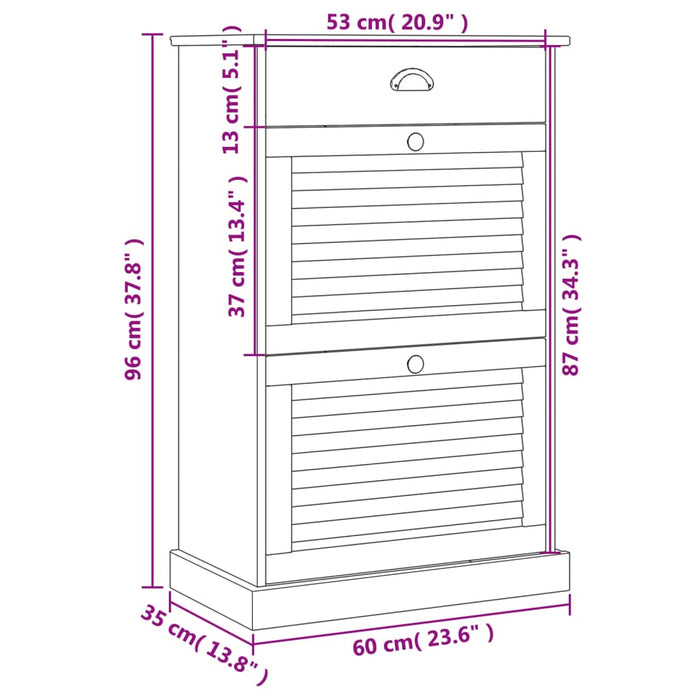 Dulap de pantofi VIGO, 60x35x96 cm, gri, lemn masiv de pin WALTI