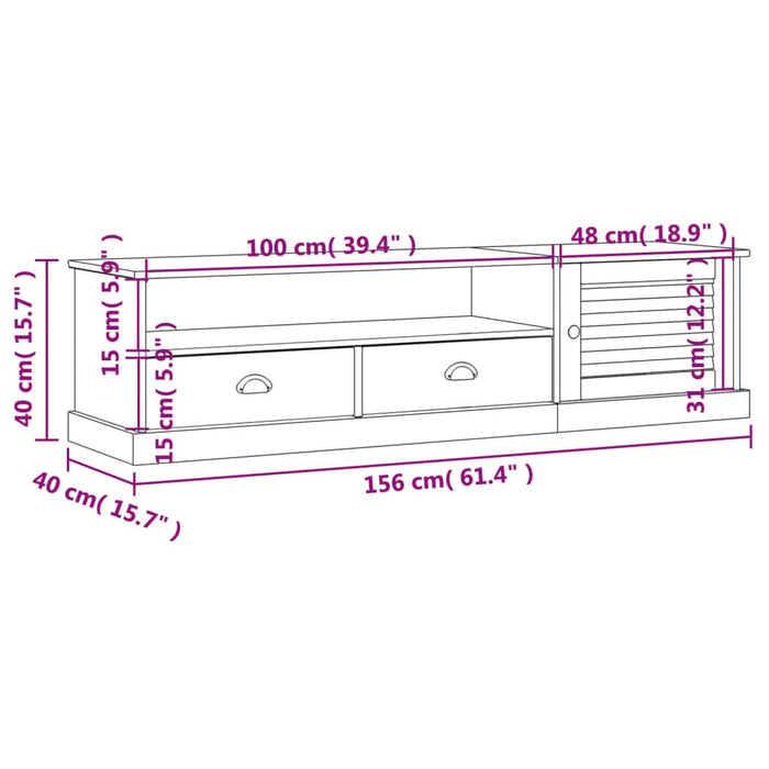 Comodă TV VIGO, alb, 156x40x40 cm, lemn masiv de pin - WALTI WALTI