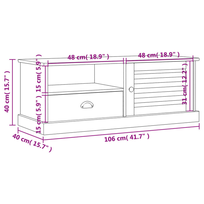 Comodă TV VIGO, alb, 106x40x40 cm, lemn masiv de pin WALTI