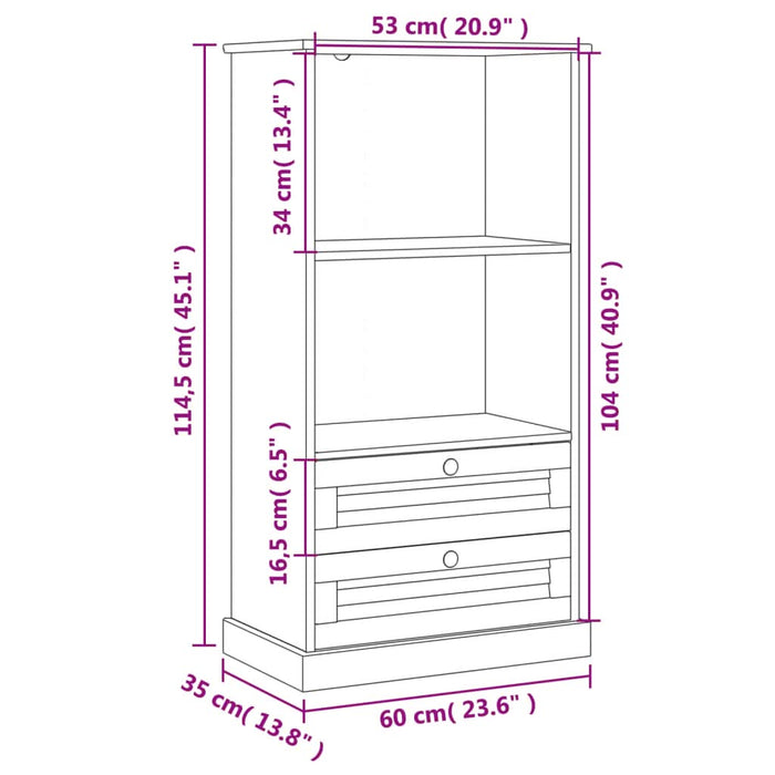Bibliotecă VIGO, alb, 60x35x114,5 cm, lemn masiv de pin - WALTI WALTI