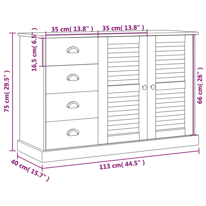 Servantă cu sertare VIGO, 113x40x75 cm, alb, lemn masiv de pin - WALTI WALTI