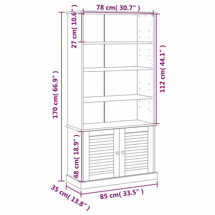 Bibliotecă „VIGO”, gri, 85x35x170 cm, lemn masiv de pin - WALTI WALTI