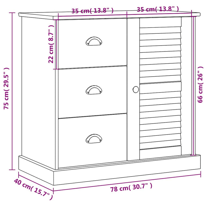 Servantă cu sertare VIGO, 78x40x75 cm, alb, lemn masiv de pin - WALTI WALTI