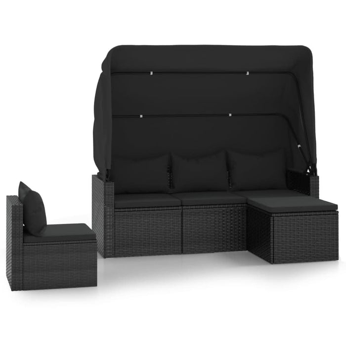 Set mobilier de grădină cu perne, 4 piese, negru, poliratan - WALTI WALTI