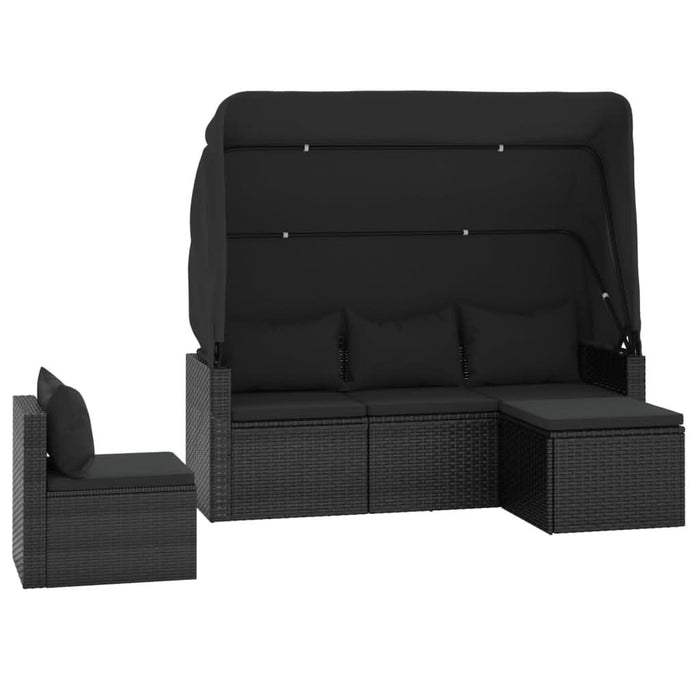 Set mobilier de grădină cu perne, 4 piese, negru, poliratan - WALTI WALTI