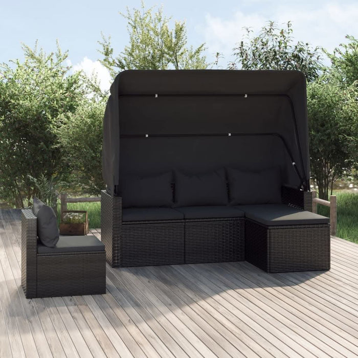 Set mobilier de grădină cu perne, 4 piese, negru, poliratan - WALTI WALTI