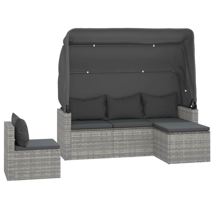Set canapea de grădină cu perne, 4 piese, gri, poliratan - WALTI WALTI