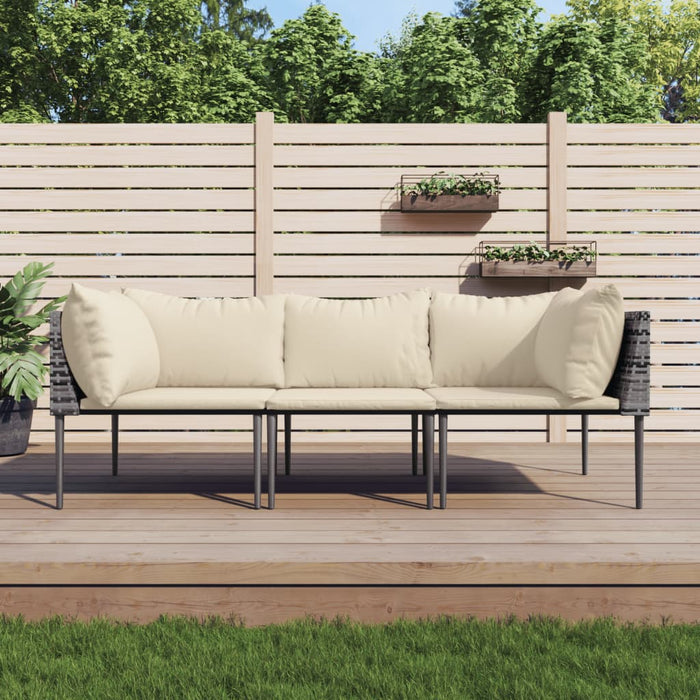 Set mobilier de grădină cu perne, 3 piese, gri, poliratan WALTI