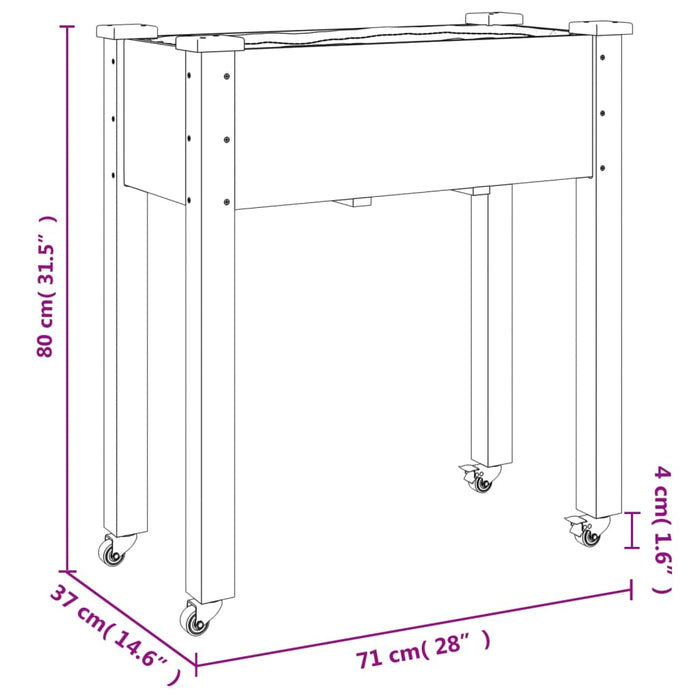 Jardinieră cu roți și căptușeală 71x37x80 cm lemn masiv de brad - WALTI WALTI
