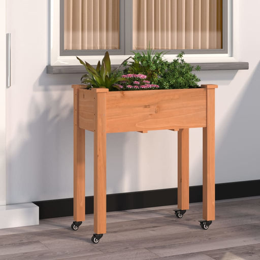 Jardinieră cu roți & căptușeală maro 71x37x76cm lemn masiv brad - WALTI WALTI