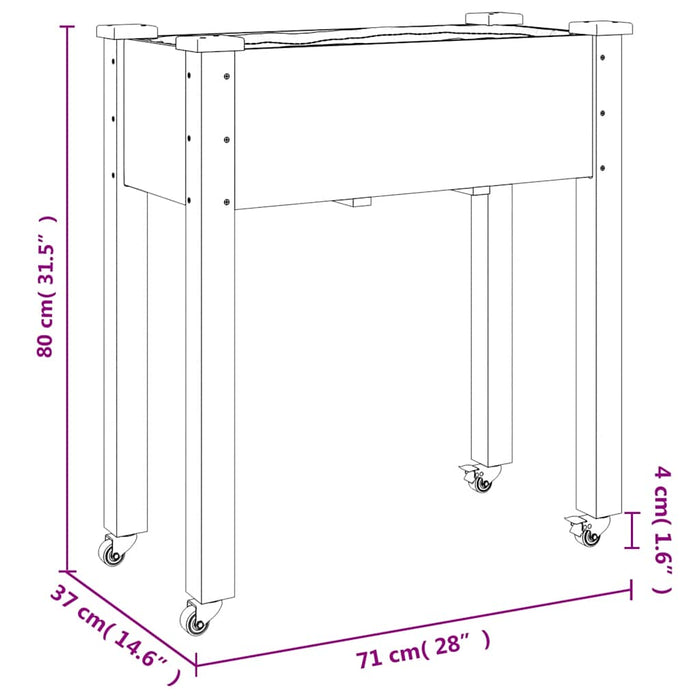 Jardinieră pe roți cu căptușeală gri 71x37x80cm lemn masiv brad - WALTI WALTI