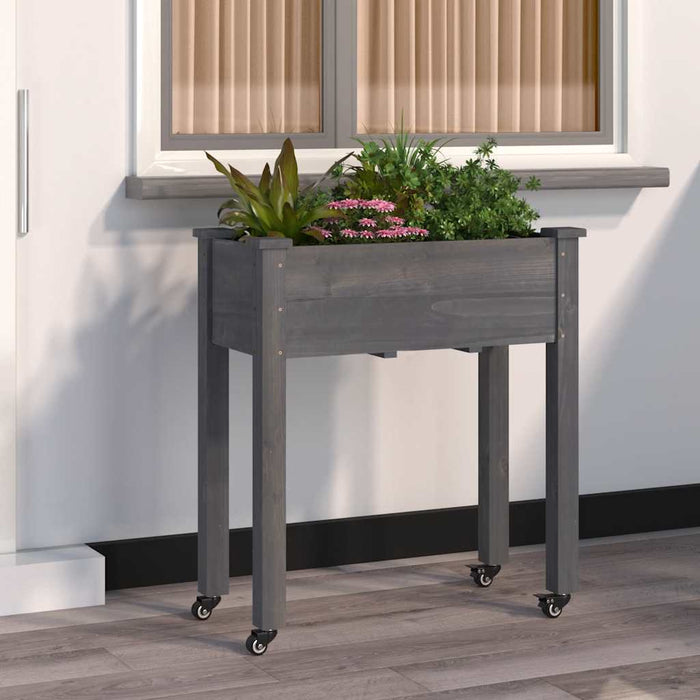 Jardinieră pe roți cu căptușeală gri 71x37x80cm lemn masiv brad - WALTI WALTI