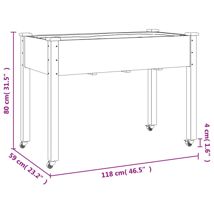 Jardinieră cu roți și căptușeală 118x59x80cm lemn masiv de brad - WALTI WALTI