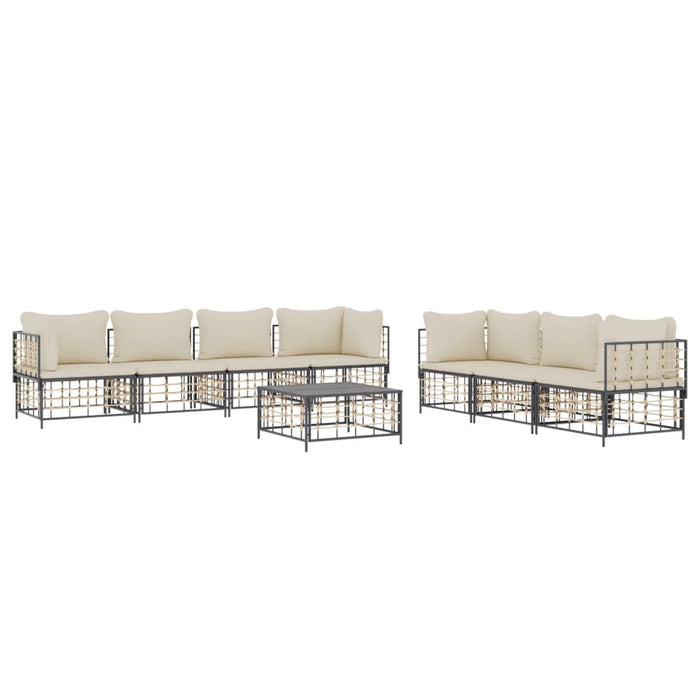 Set mobilier de grădină cu perne, 8 piese, antracit, poliratan WALTI