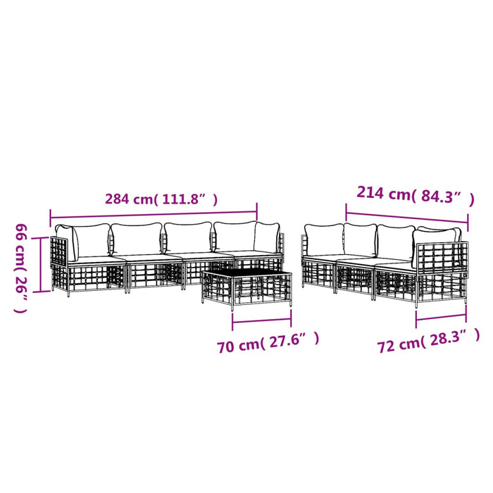 Set mobilier de grădină cu perne, 8 piese, antracit, poliratan WALTI