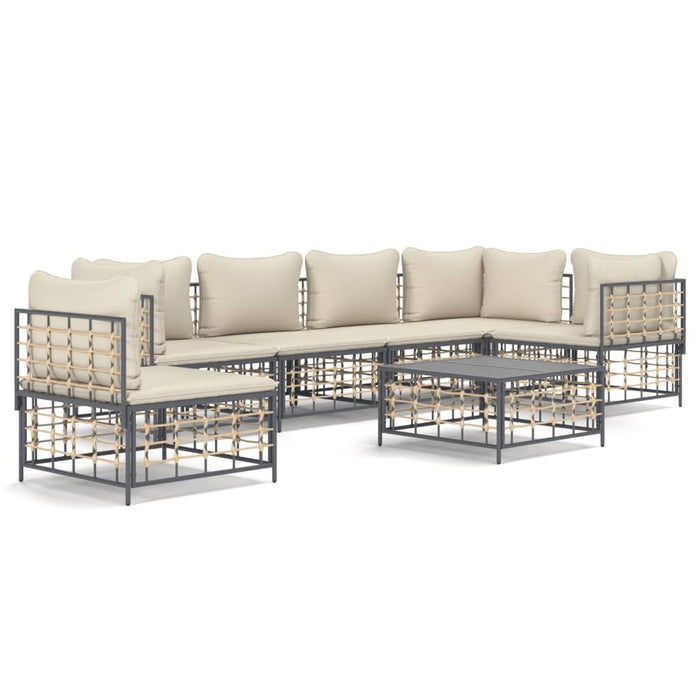 Set mobilier de grădină cu perne, 7 piese, antracit, poliratan WALTI