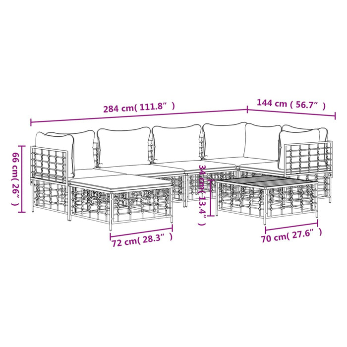 Set mobilier de grădină cu perne, 7 piese, antracit, poliratan WALTI