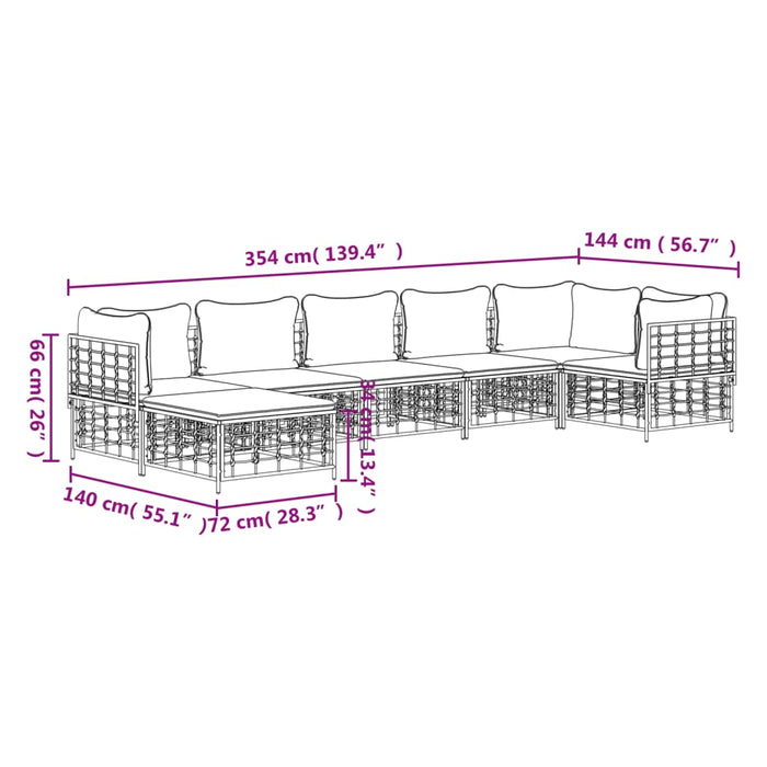 Set mobilier de grădină cu perne, 7 piese, antracit, poliratan WALTI