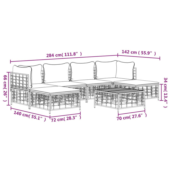 Set mobilier de grădină cu perne, 7 piese, antracit, poliratan WALTI