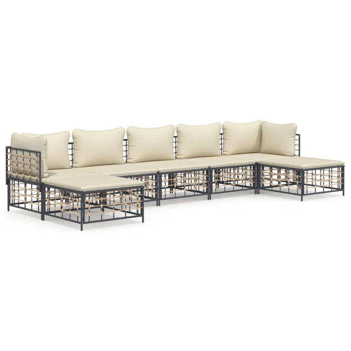 Set mobilier de grădină cu perne, 7 piese, antracit, poliratan WALTI