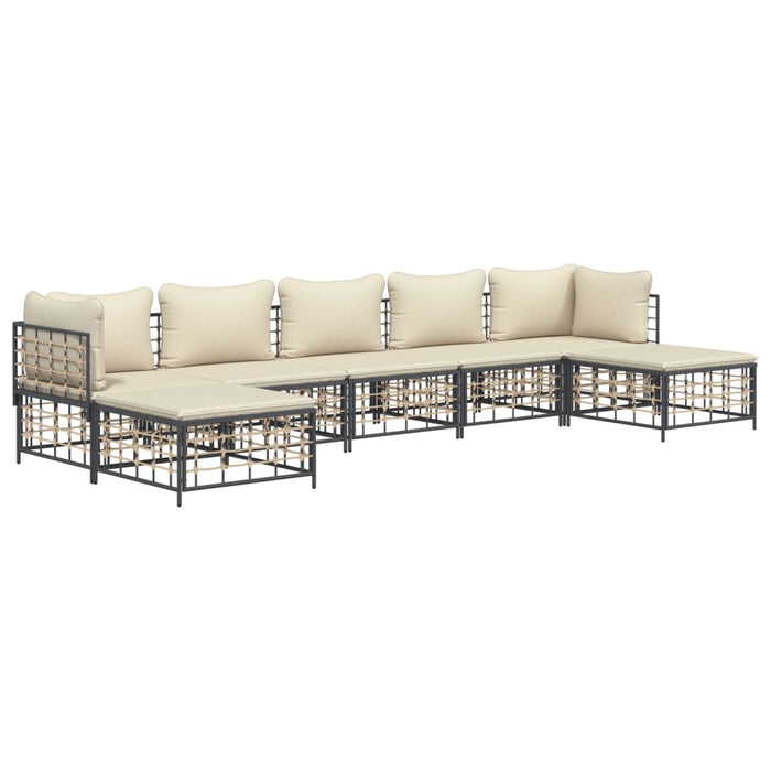 Set mobilier de grădină cu perne, 7 piese, antracit, poliratan WALTI