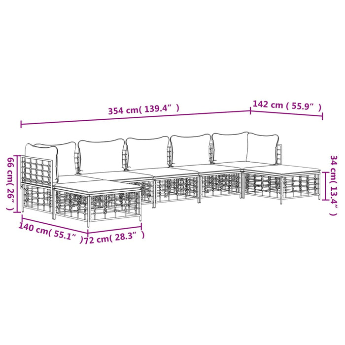 Set mobilier de grădină cu perne, 7 piese, antracit, poliratan WALTI