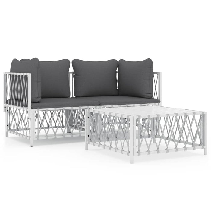 Set mobilier de grădină, 3 piese, cu perne, alb, oțel - WALTI WALTI