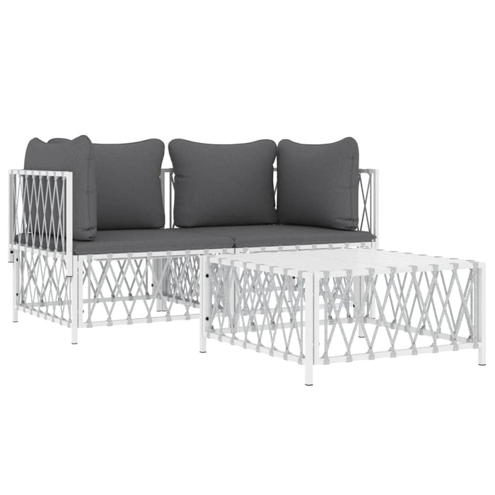 Set mobilier de grădină, 3 piese, cu perne, alb, oțel - WALTI WALTI