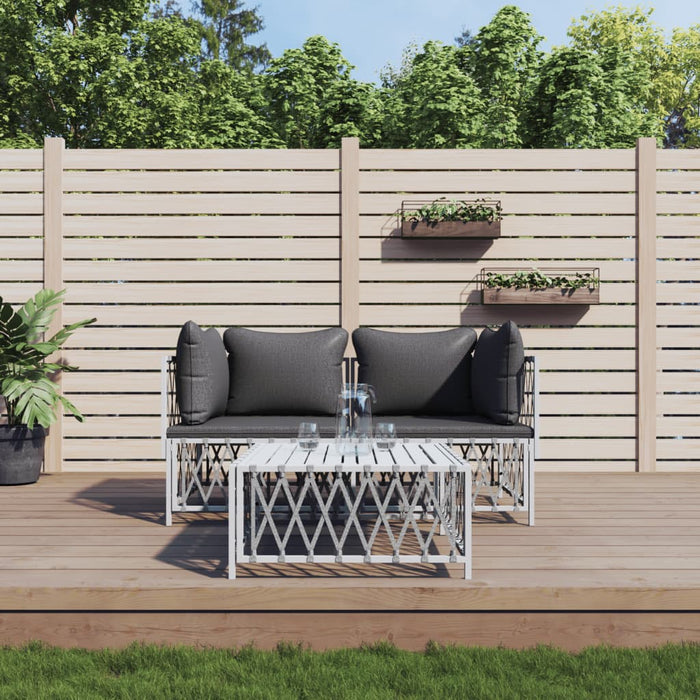 Set mobilier de grădină, 3 piese, cu perne, alb, oțel - WALTI WALTI