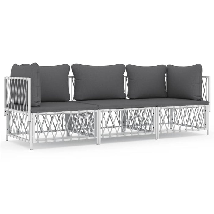 Set mobilier de grădină, 3 piese, cu perne, alb, oțel - WALTI WALTI