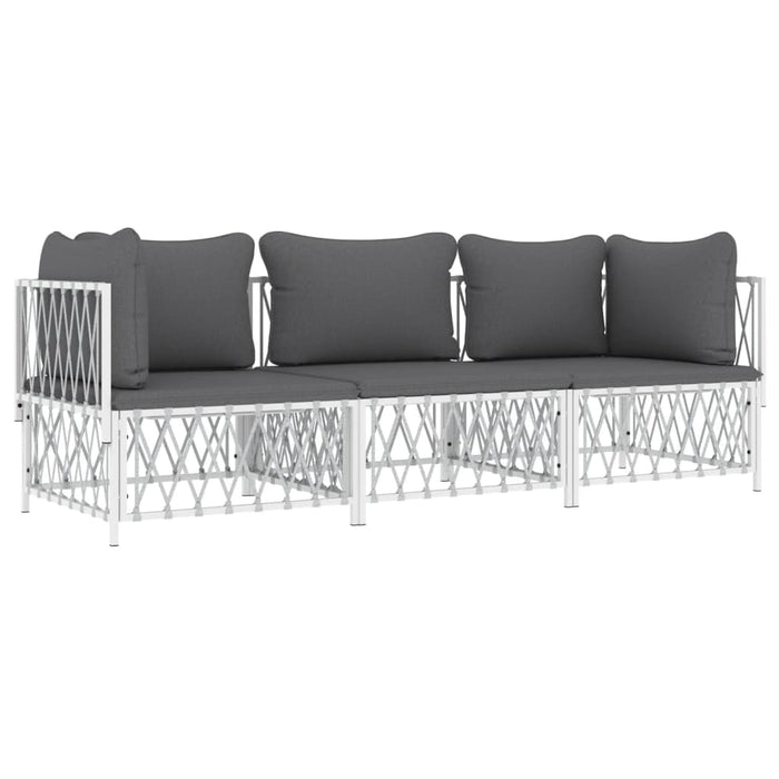 Set mobilier de grădină, 3 piese, cu perne, alb, oțel - WALTI WALTI