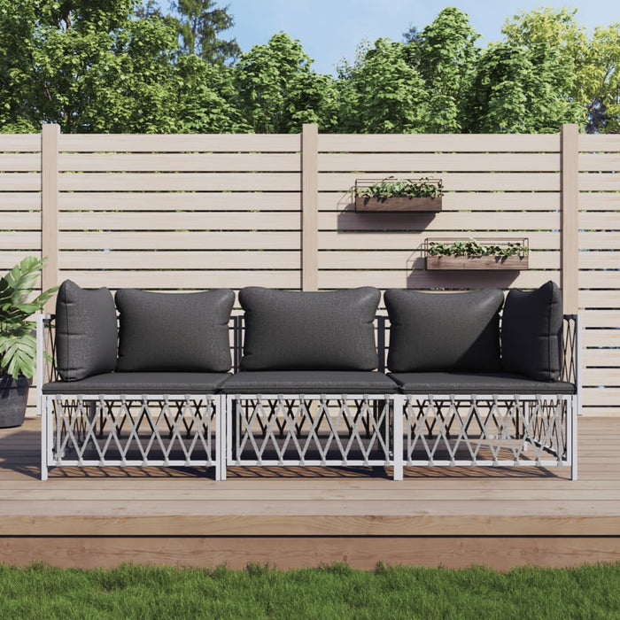Set mobilier de grădină, 3 piese, cu perne, alb, oțel - WALTI WALTI