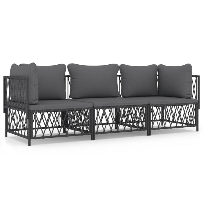 Set mobilier de grădină, cu perne, antracit, 3 piese, oțel WALTI