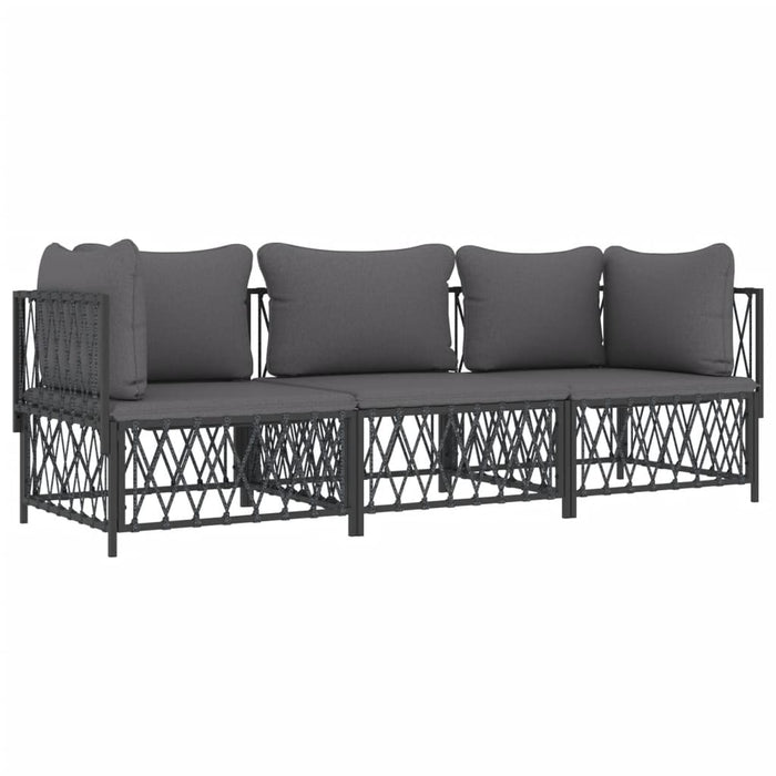 Set mobilier de grădină, cu perne, antracit, 3 piese, oțel WALTI
